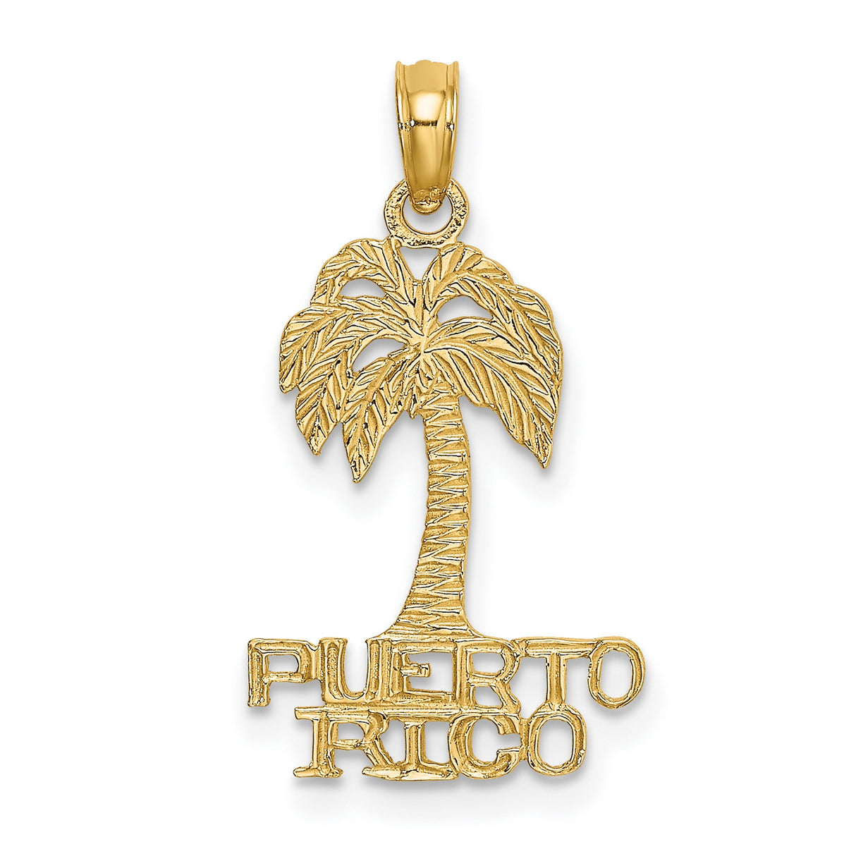 14k Yellow Gold Puerto Rico Palm Tree Pendant, Cultural Caribbean Heritage Charm