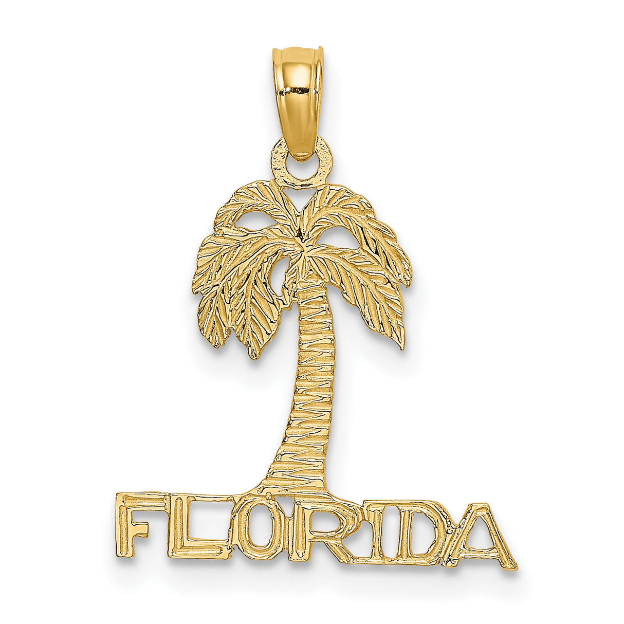 14k Yellow Gold Palm Tree Pendant with Tropical Design, Island Charm for Women or Unisex
