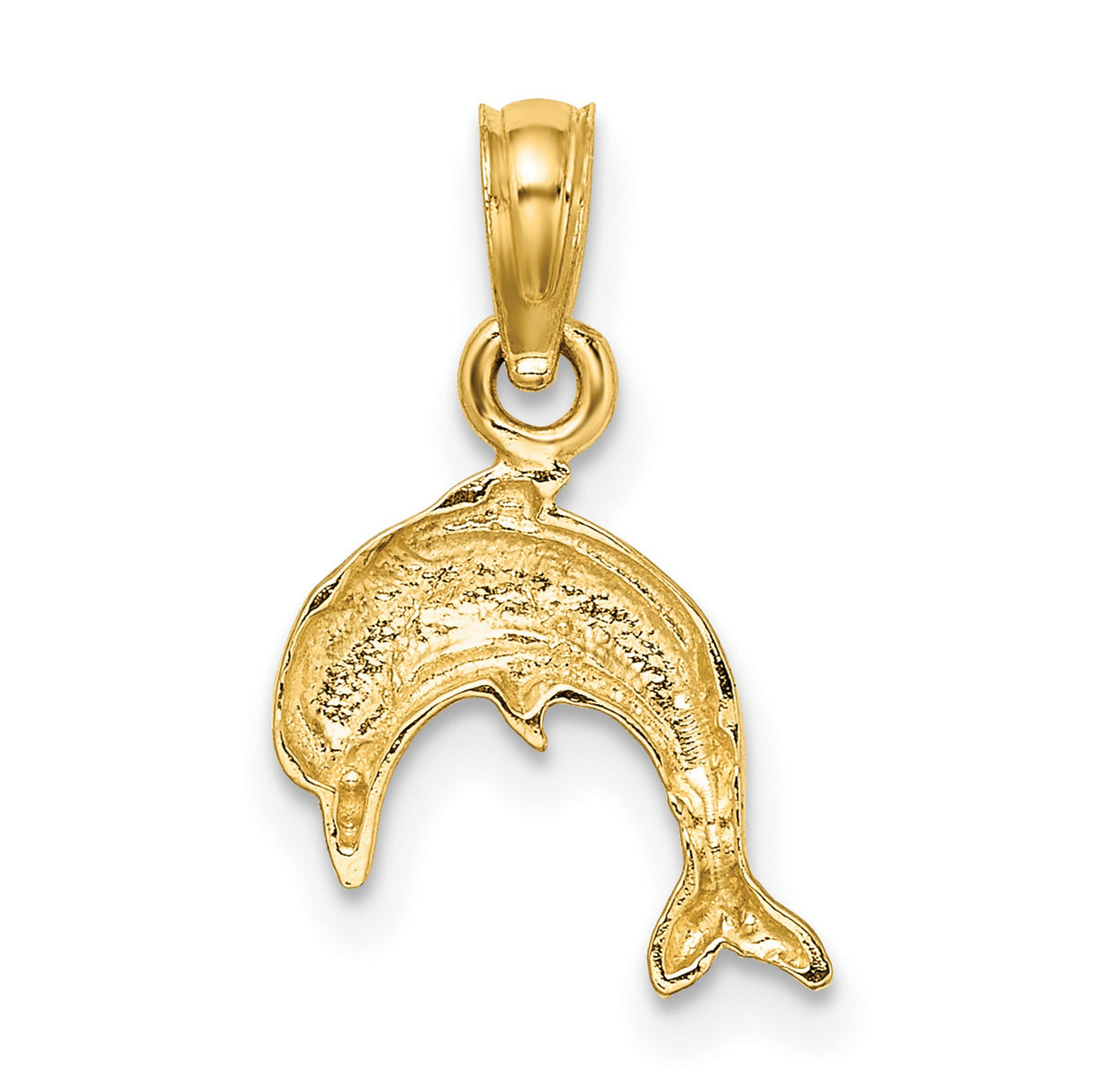 14k Yellow Gold Dolphin Pendant, Textured Ocean Animal Charm, Nautical Marine Life Jewelry