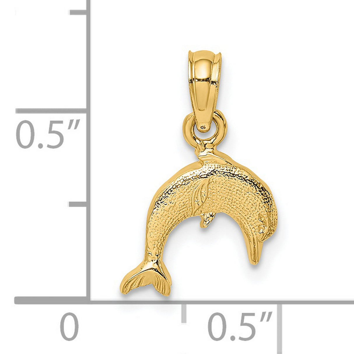 14k Yellow Gold Dolphin Pendant, Textured Ocean Animal Charm, Nautical Marine Life Jewelry