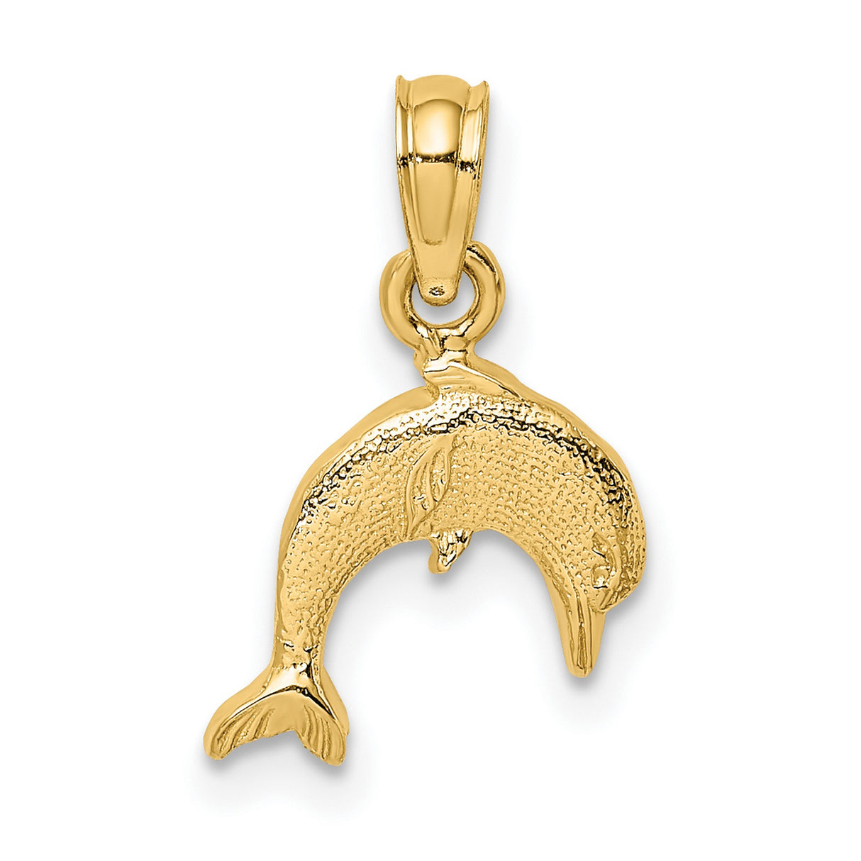 14k Yellow Gold Dolphin Pendant, Textured Ocean Animal Charm, Nautical Marine Life Jewelry