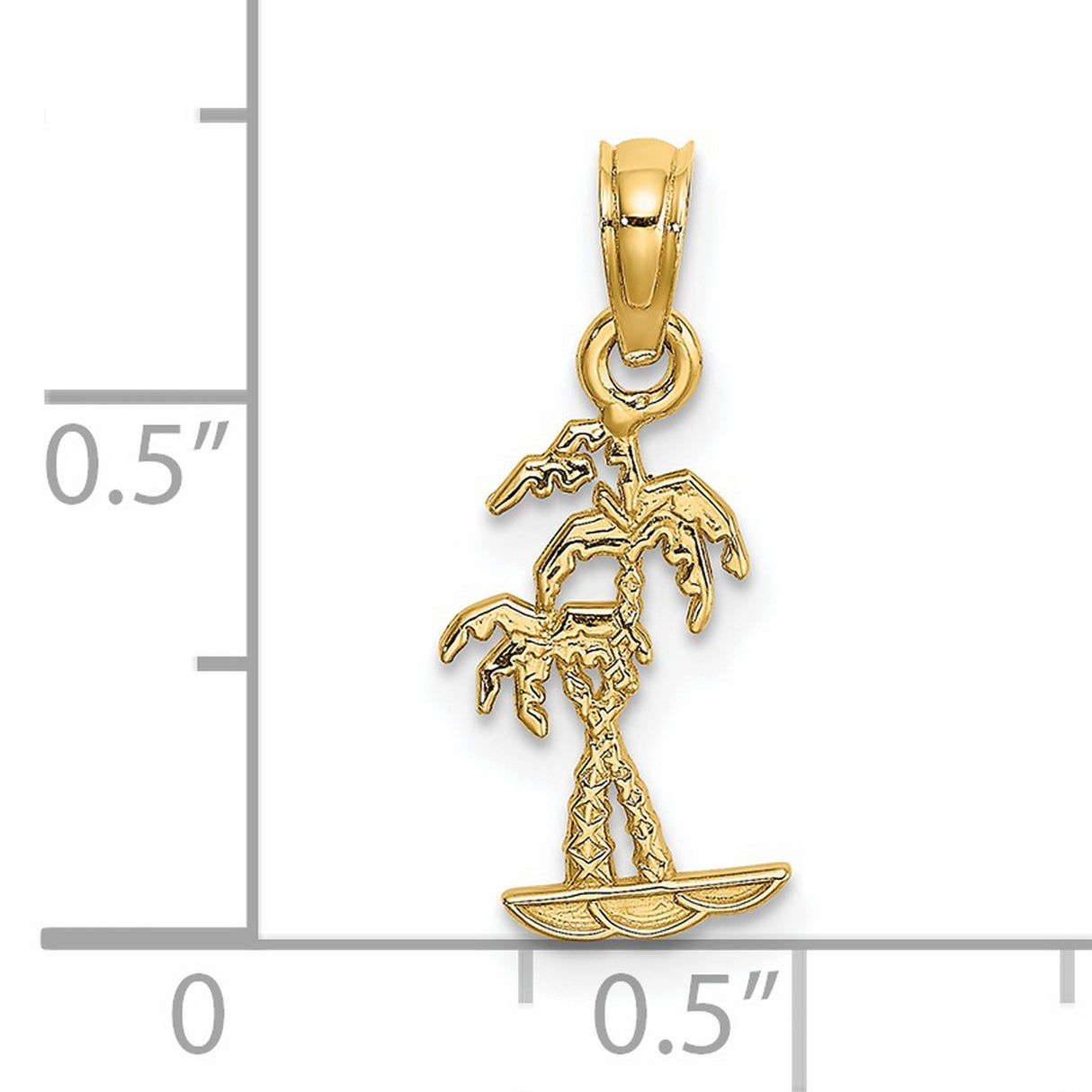 14k Yellow Gold Palm Tree Pendant with Double Palms, Tropical Beach Scene Charm
