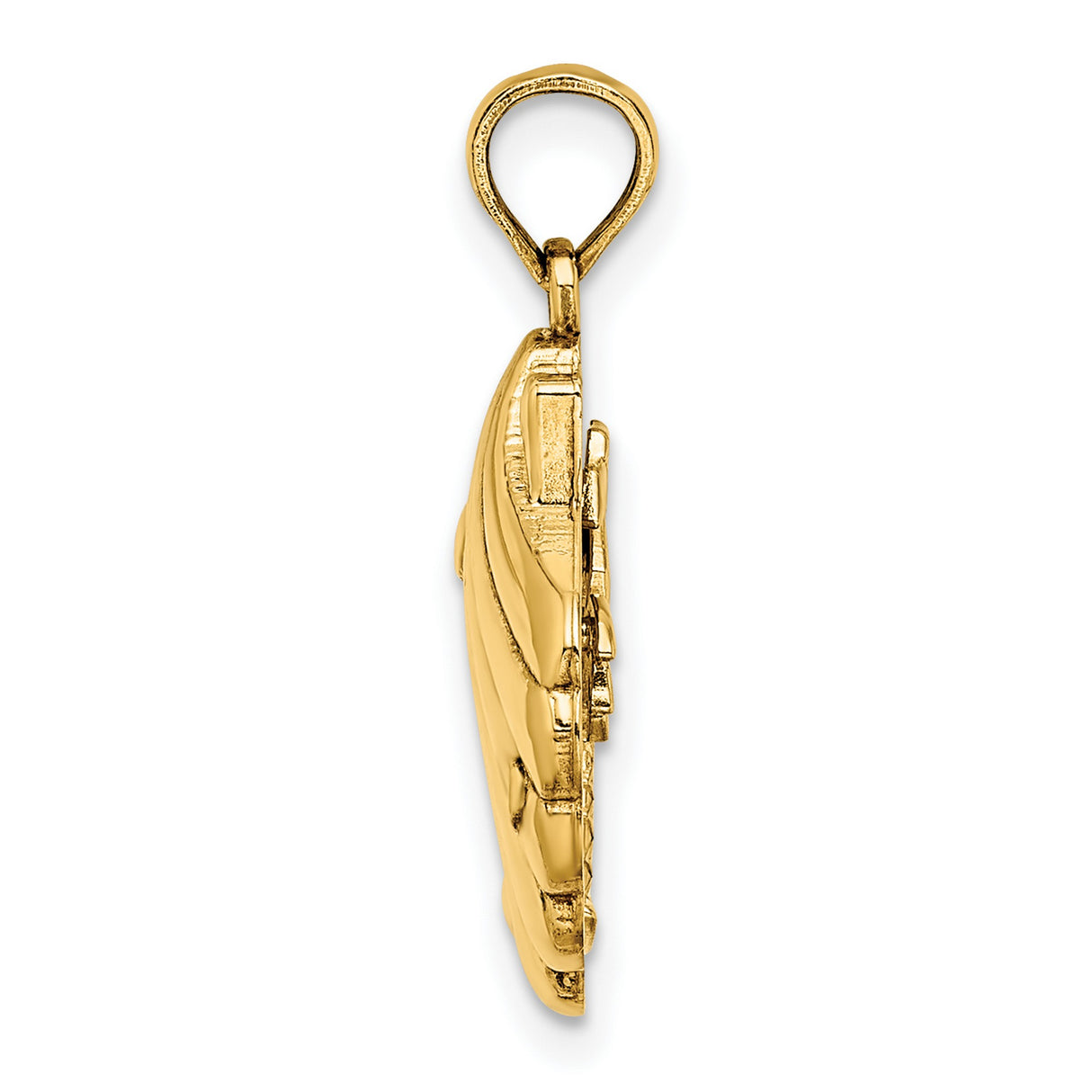 14k Yellow Gold Pendant with Etched Palm Tree and Scallop Shell Design