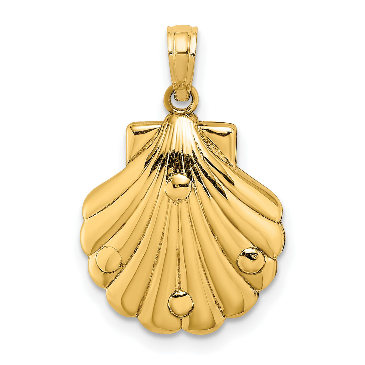 14k Yellow Gold Pendant with Etched Palm Tree and Scallop Shell Design