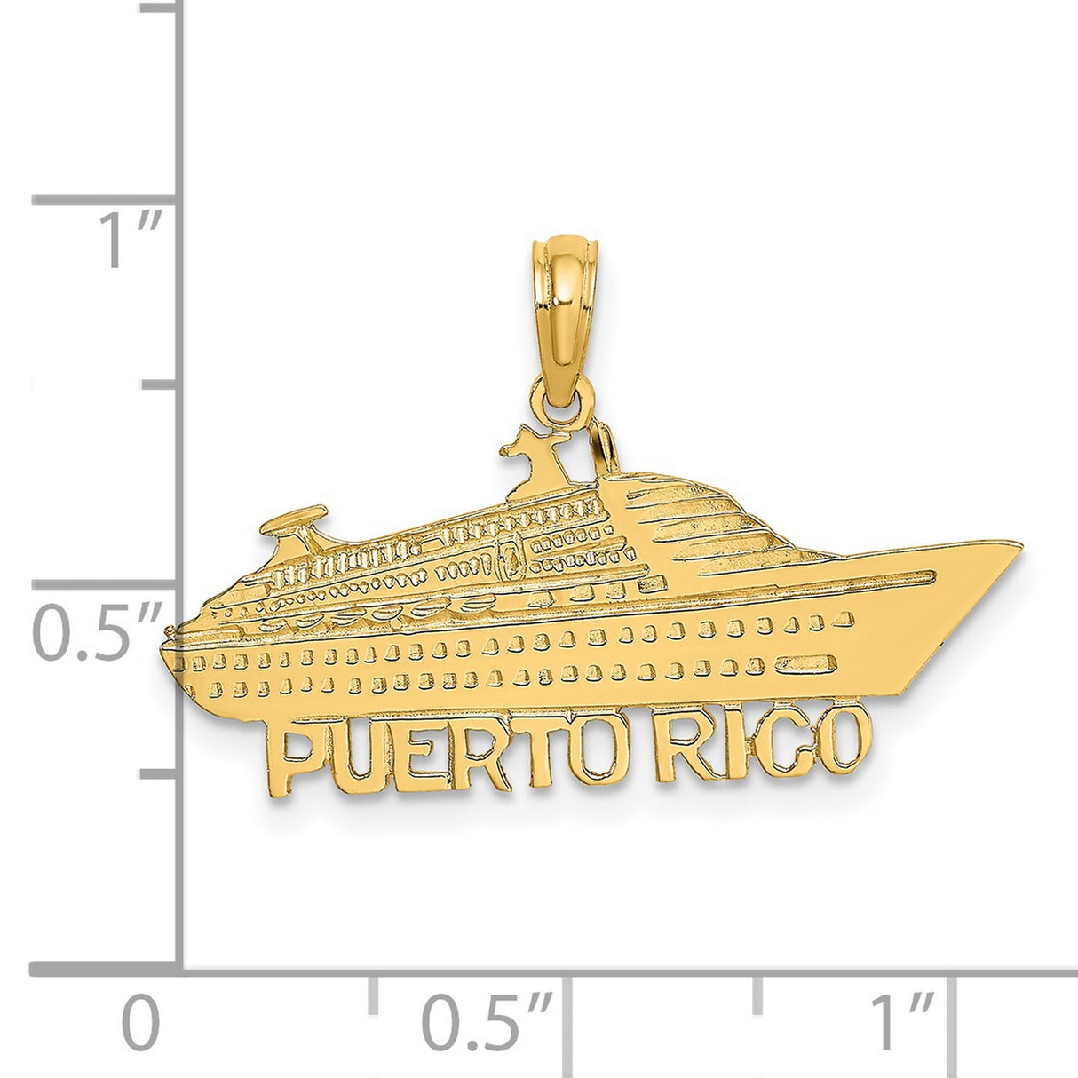 14k Yellow Gold Cruise Ship Pendant with Puerto Rico Engraving, Travel Souvenir Charm