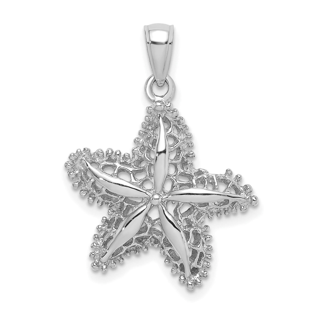 14k White Gold Starfish Filigree Pendant, Delicate Nautical Ocean Charm for Women