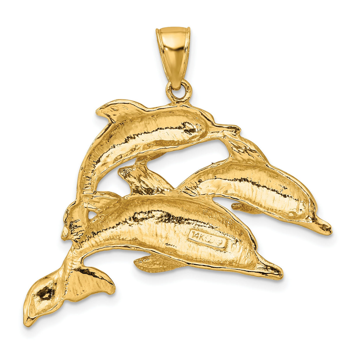 14k Yellow Gold Dolphin Pendant with Three Dolphins, Nautical Ocean Life Theme