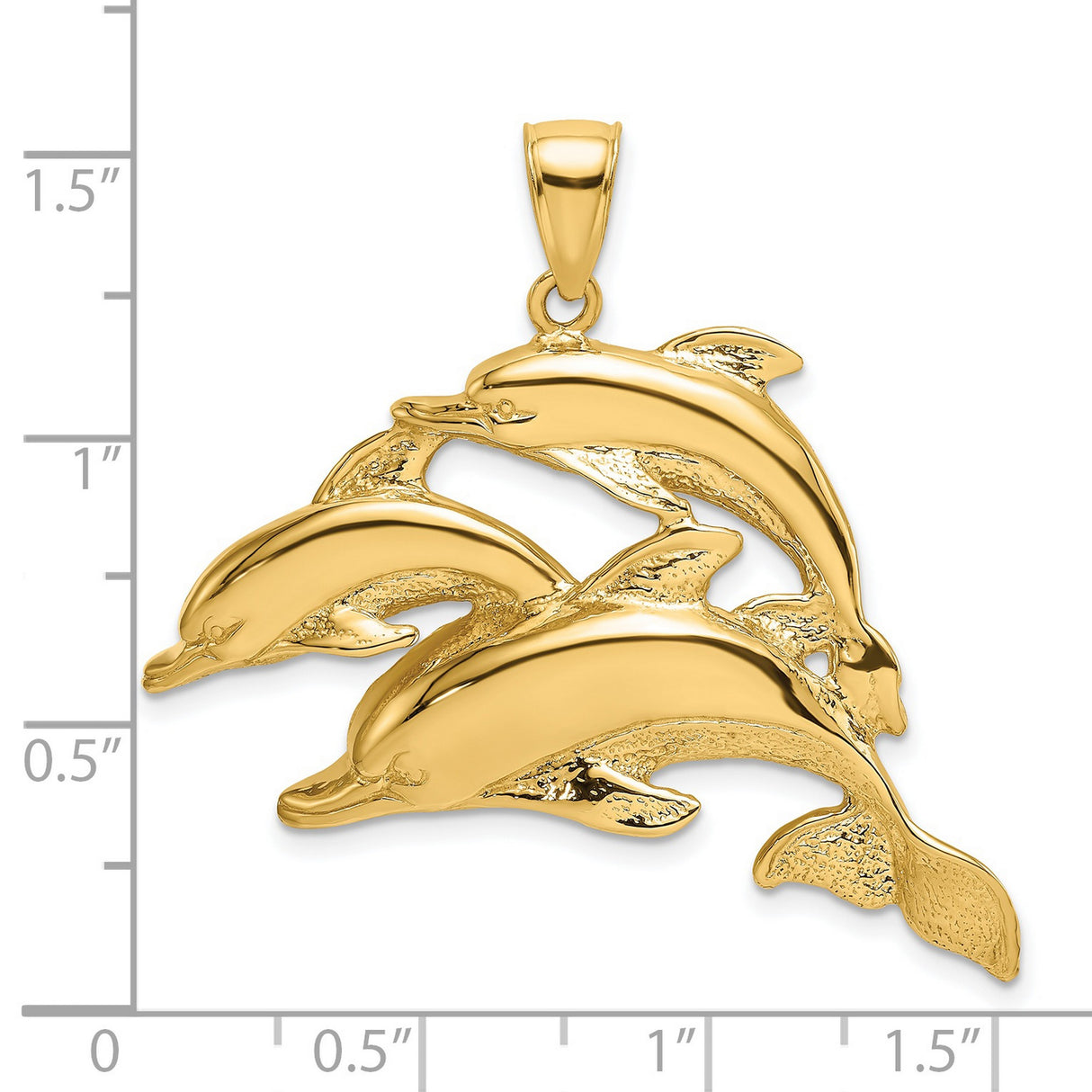 14k Yellow Gold Dolphin Pendant with Three Dolphins, Nautical Ocean Life Theme
