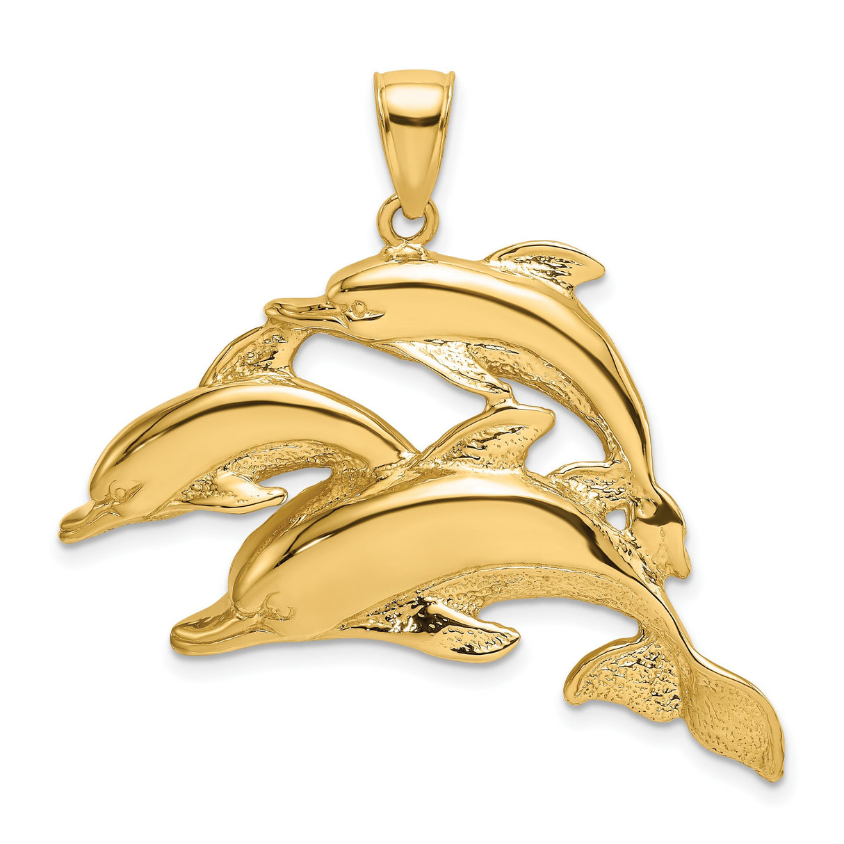 14k Yellow Gold Dolphin Pendant with Three Dolphins, Nautical Ocean Life Theme
