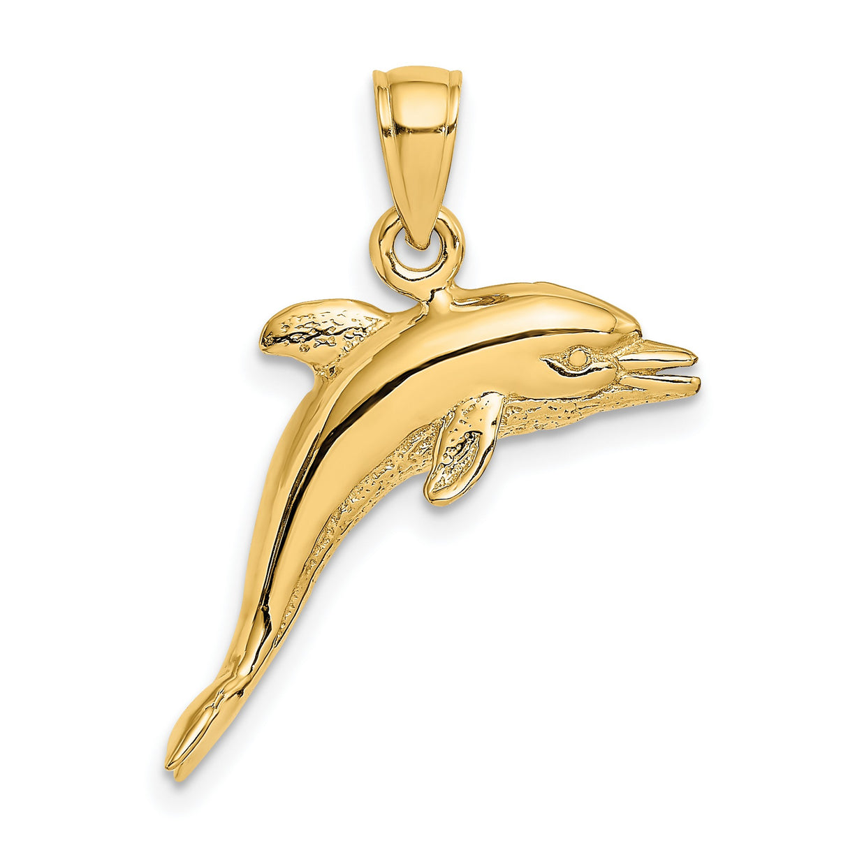 14k Yellow Gold Dolphin Pendant with Jumping Design, Ocean-Inspired Jewelry for Women