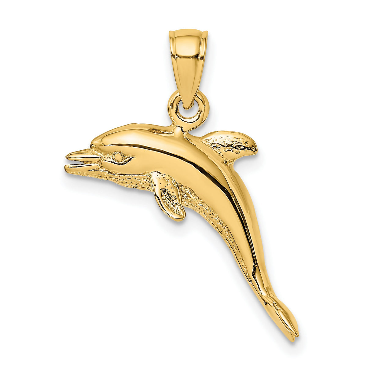 14k Yellow Gold Dolphin Pendant with Jumping Design, Ocean-Inspired Jewelry for Women