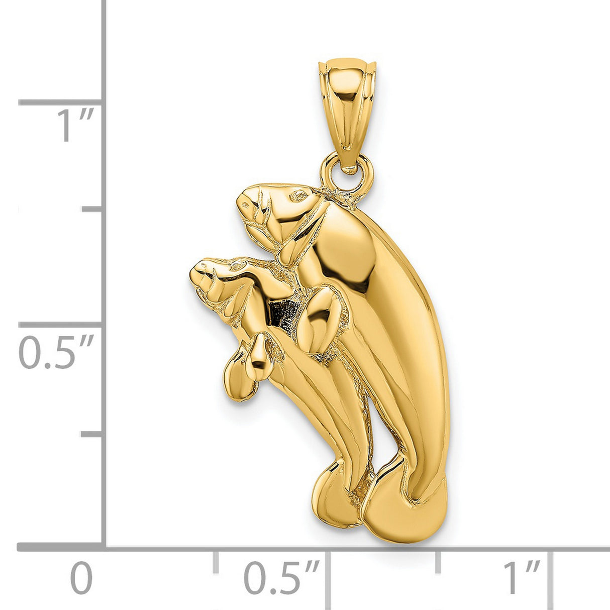 14k Yellow Gold Manatee Pendant with Mother and Calf, Ocean Animal and Family Bond Theme