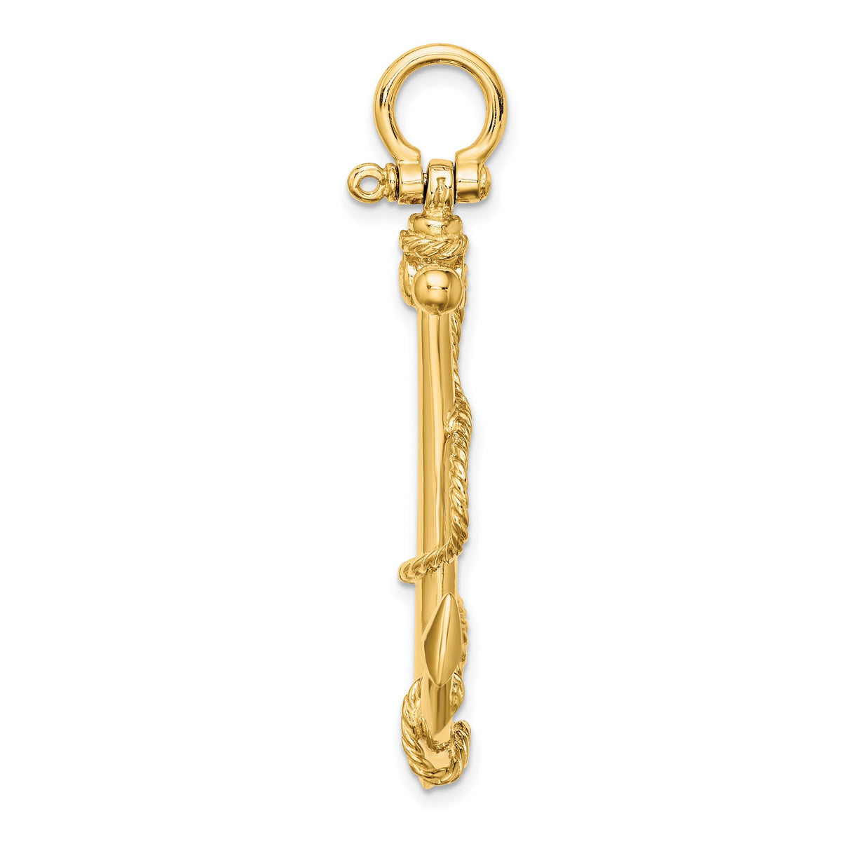 14k Yellow Gold Anchor Pendant with Rope Detailing, Nautical Christian Charm for Unisex Wear