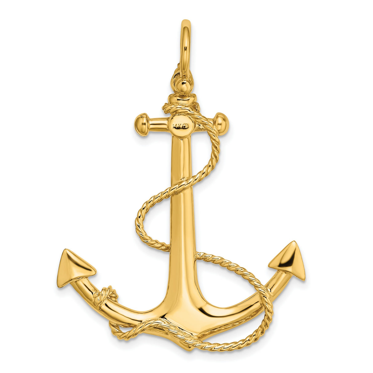 14k Yellow Gold Anchor Pendant with Rope Detailing, Nautical Christian Charm for Unisex Wear