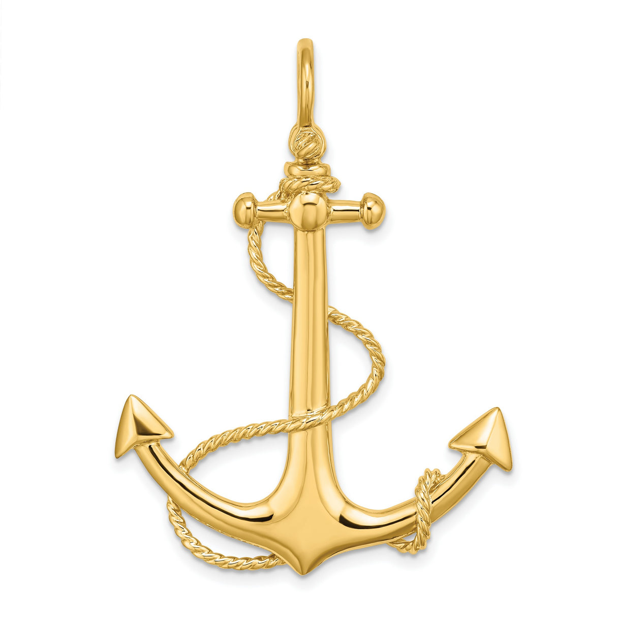 14k Yellow Gold Anchor Pendant with Rope Detailing, Nautical Christian Charm for Unisex Wear