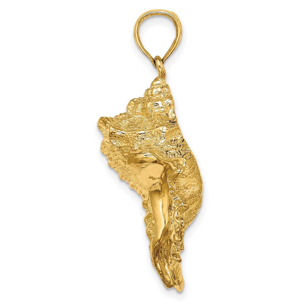 14k Yellow Gold Conch Shell Pendant, Textured Nautical Ocean Jewelry for Women or Unisex