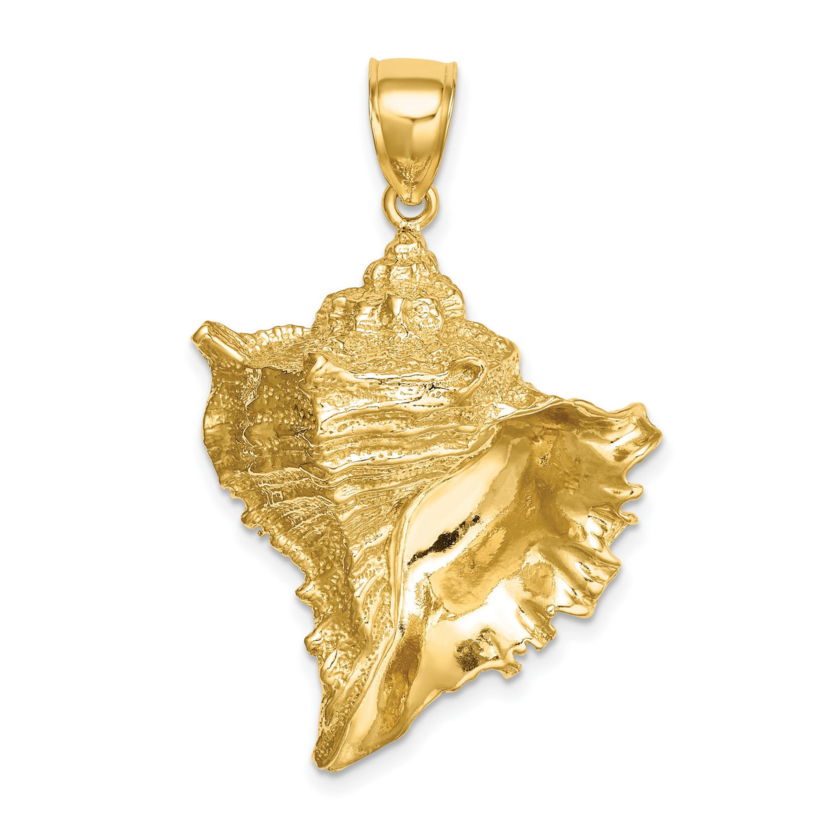 14k Yellow Gold Conch Shell Pendant, Textured Nautical Ocean Jewelry for Women or Unisex