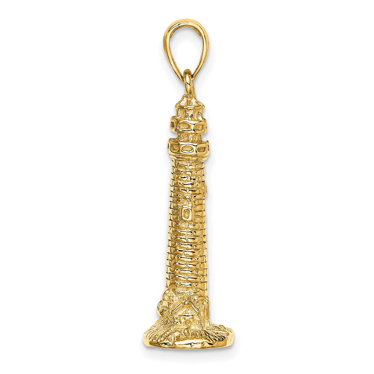 14k Yellow Gold Lighthouse Pendant with Coastal Design, Nautical Jewelry for Women or Unisex