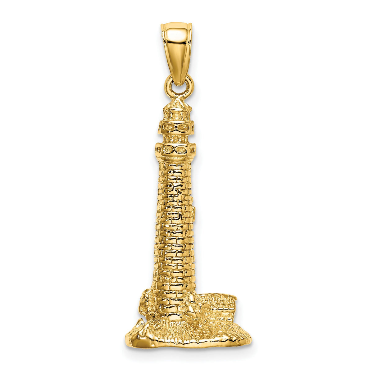 14k Yellow Gold Lighthouse Pendant with Coastal Design, Nautical Jewelry for Women or Unisex