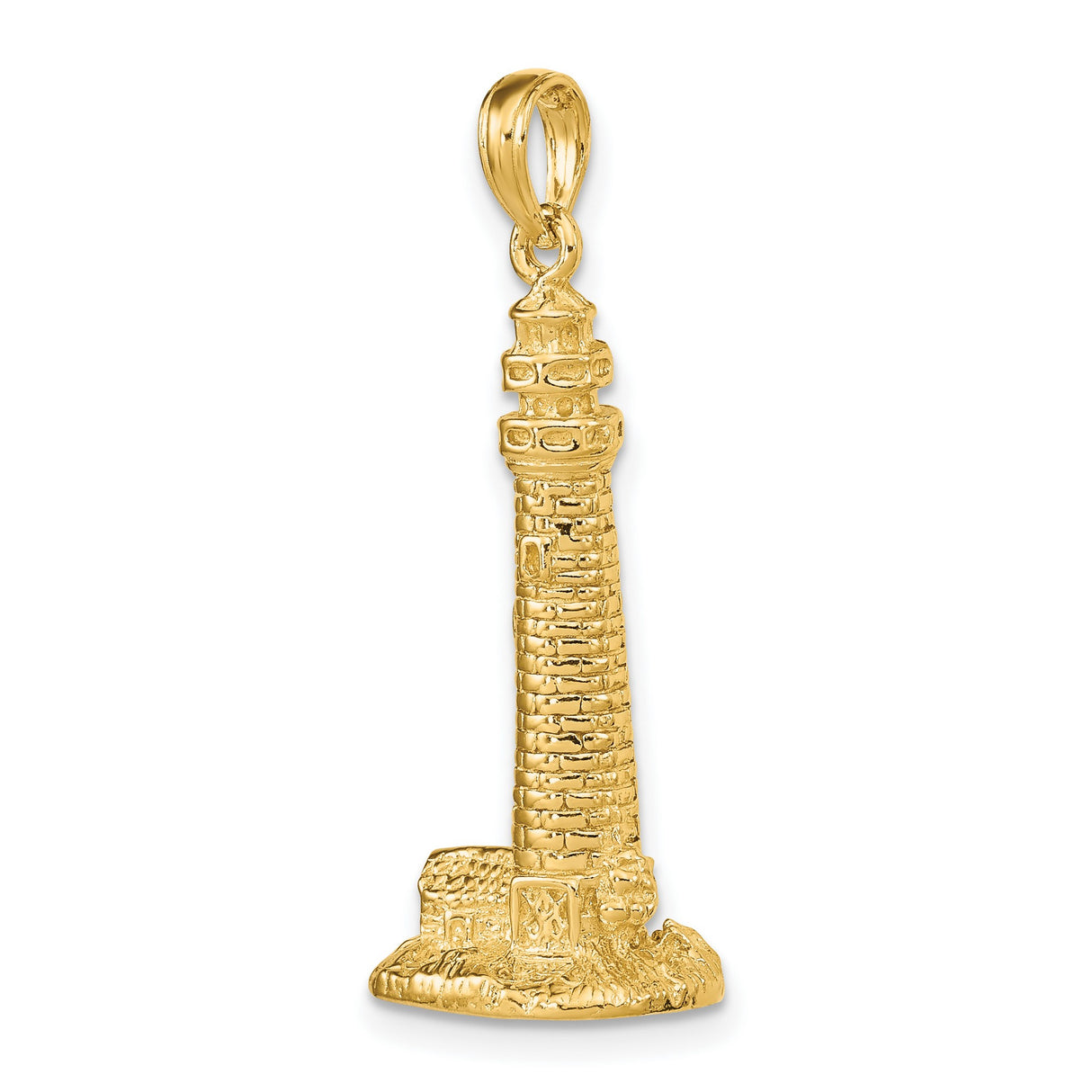 14k Yellow Gold Lighthouse Pendant with Coastal Design, Nautical Jewelry for Women or Unisex
