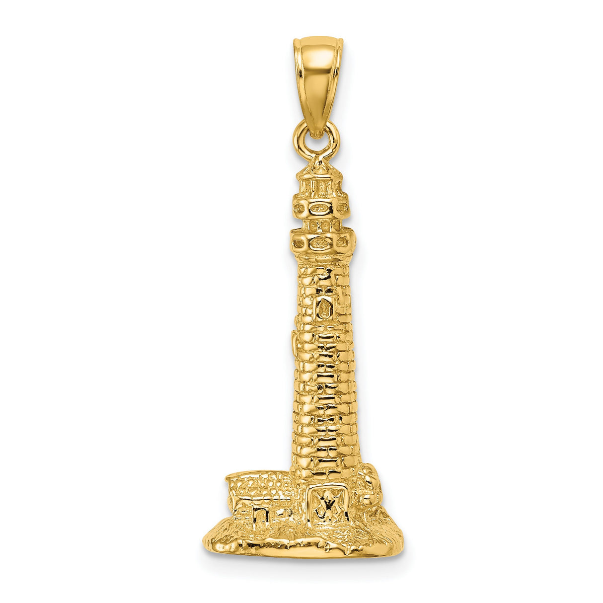 14k Yellow Gold Lighthouse Pendant with Coastal Design, Nautical Jewelry for Women or Unisex