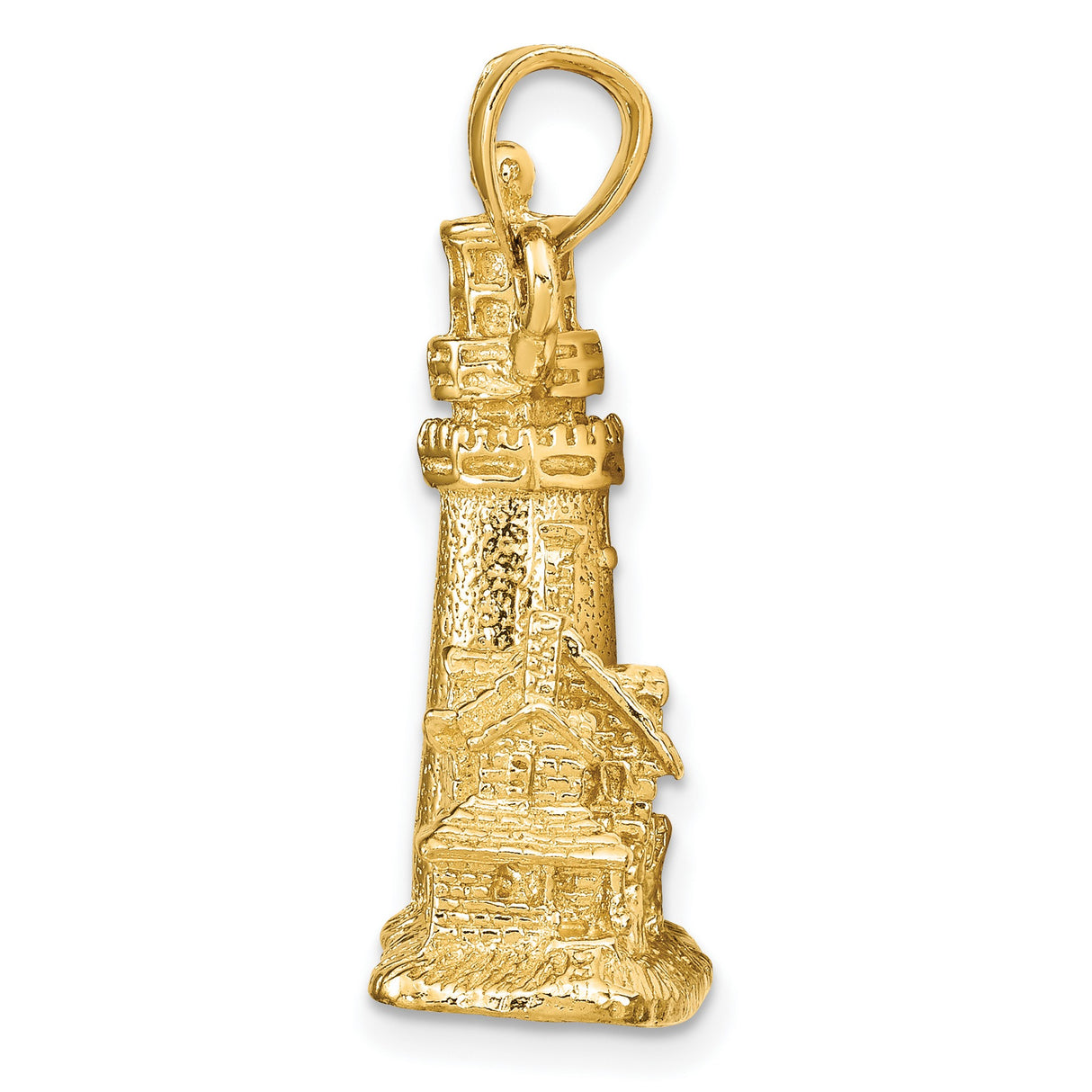 14k Yellow Gold Lighthouse Pendant, 3D Nautical Charm with Coastal and Maritime Theme