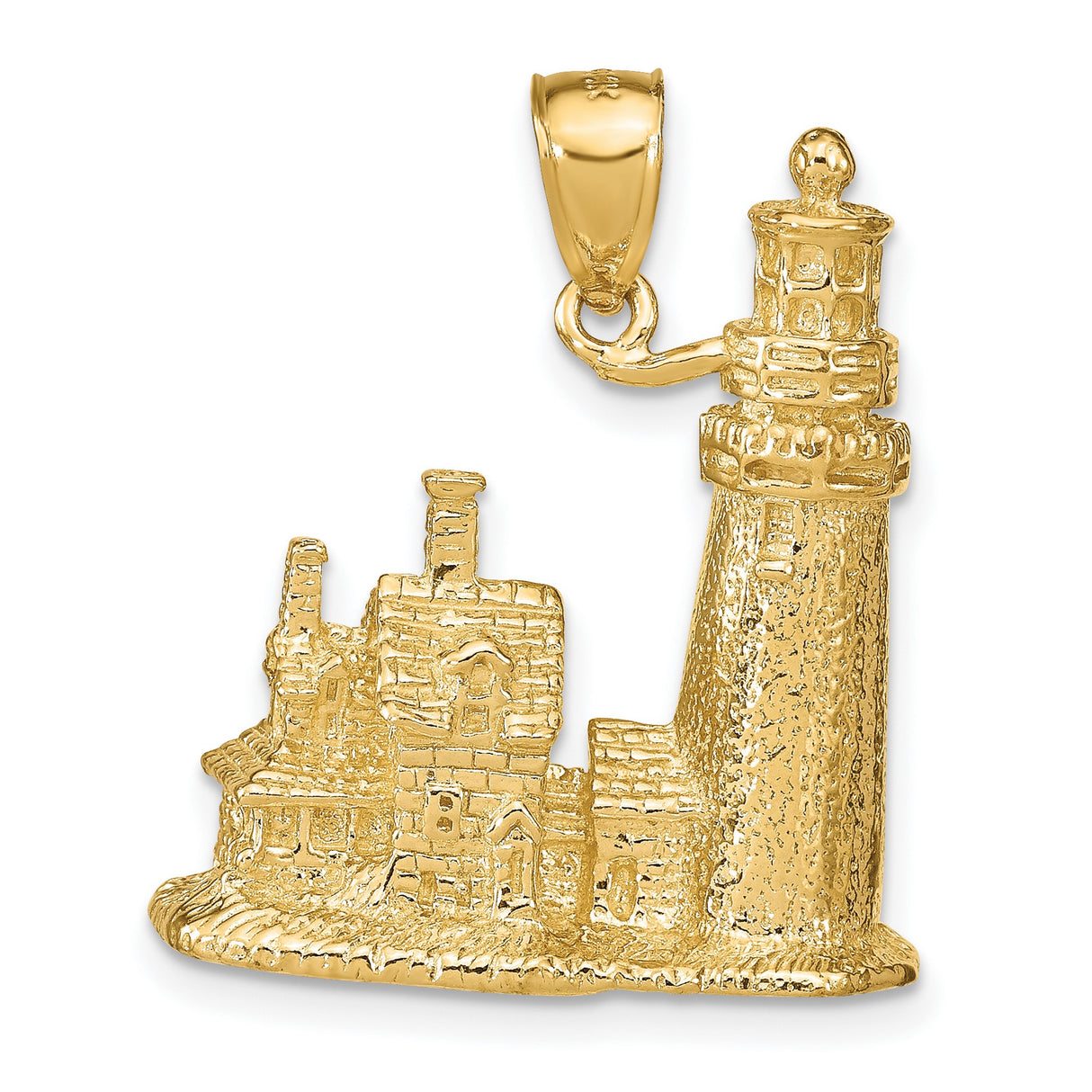 14k Yellow Gold Lighthouse Pendant, 3D Nautical Charm with Coastal and Maritime Theme