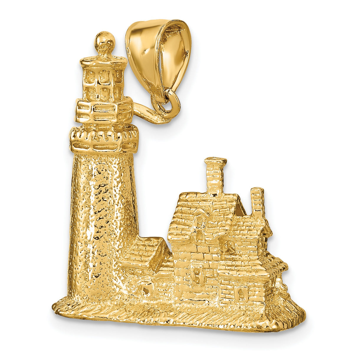14k Yellow Gold Lighthouse Pendant, 3D Nautical Charm with Coastal and Maritime Theme