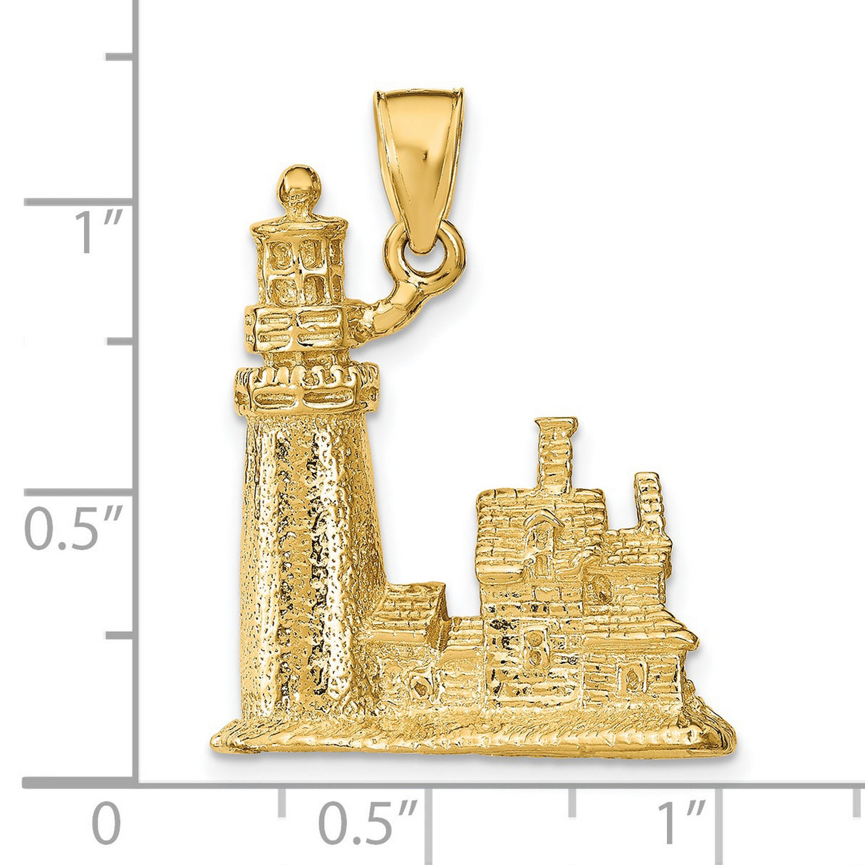14k Yellow Gold Lighthouse Pendant, 3D Nautical Charm with Coastal and Maritime Theme
