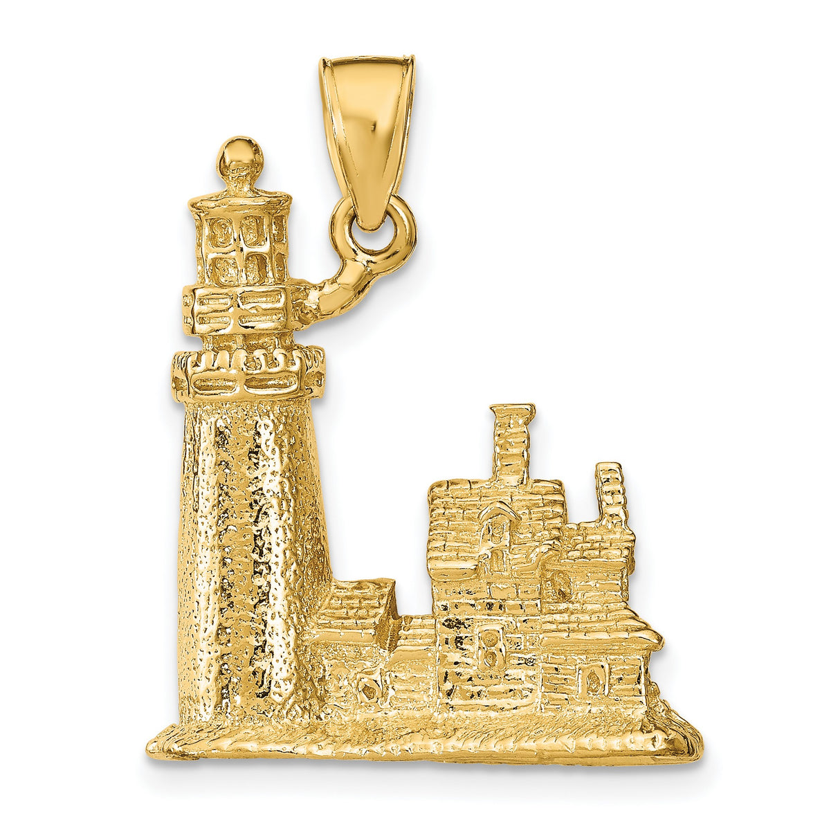 14k Yellow Gold Lighthouse Pendant, 3D Nautical Charm with Coastal and Maritime Theme