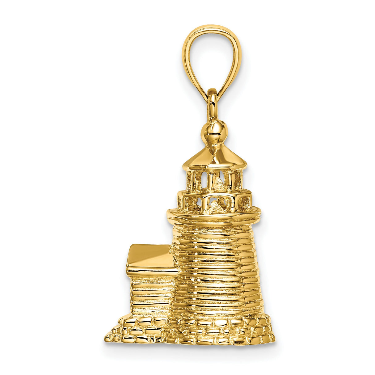 14k Yellow Gold Lighthouse Pendant, Nautical Charm with Doors and Windows, Maritime Jewelry for Women or Unisex