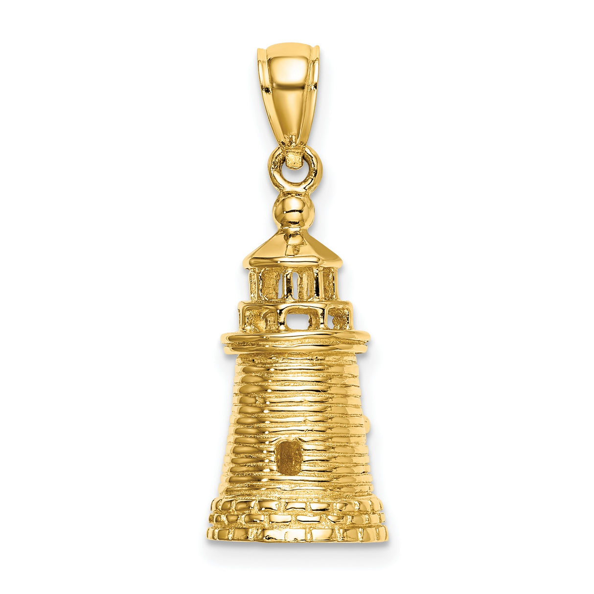 14k Yellow Gold Lighthouse Pendant, Nautical Charm with Doors and Windows, Maritime Jewelry for Women or Unisex