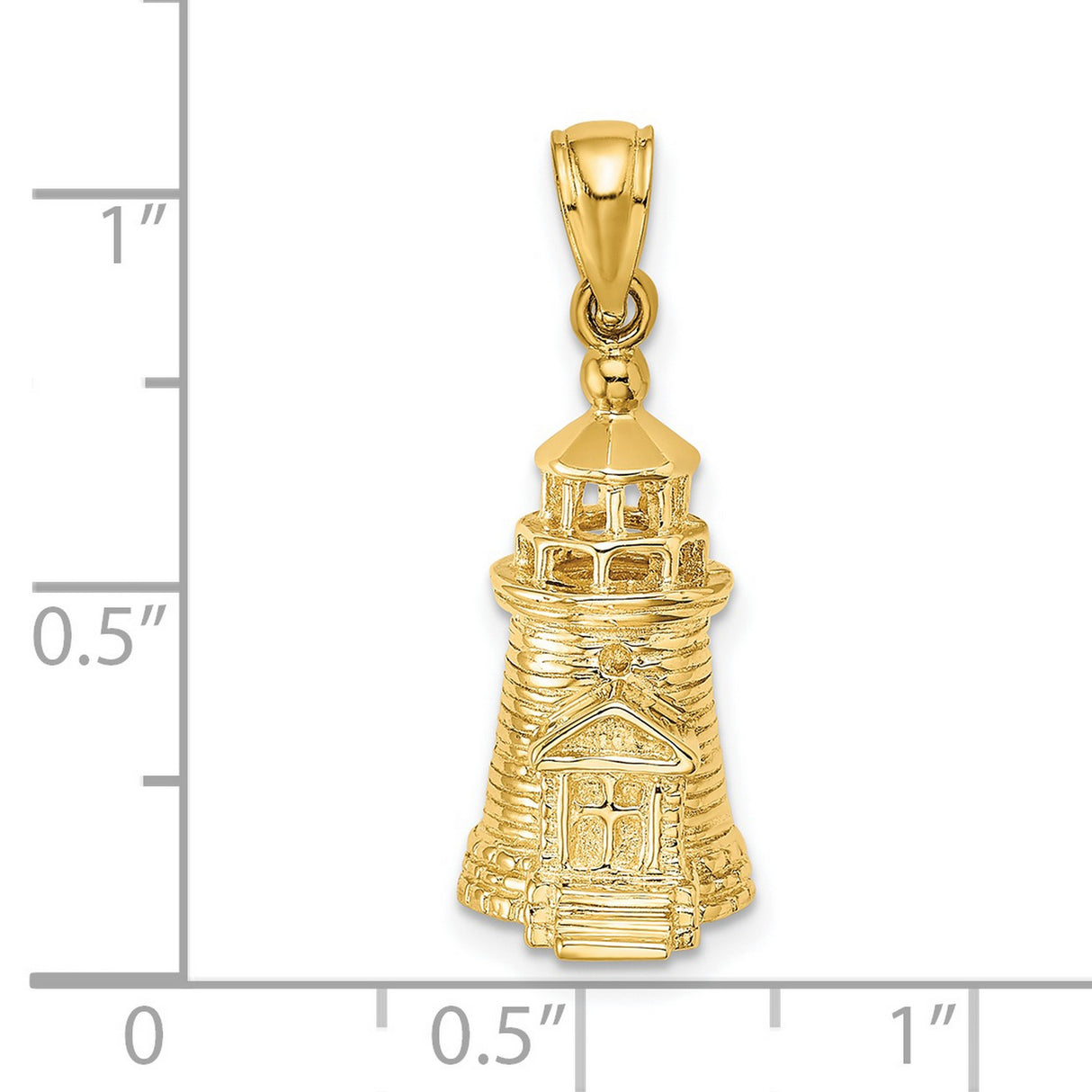 14k Yellow Gold Lighthouse Pendant, Nautical Charm with Doors and Windows, Maritime Jewelry for Women or Unisex