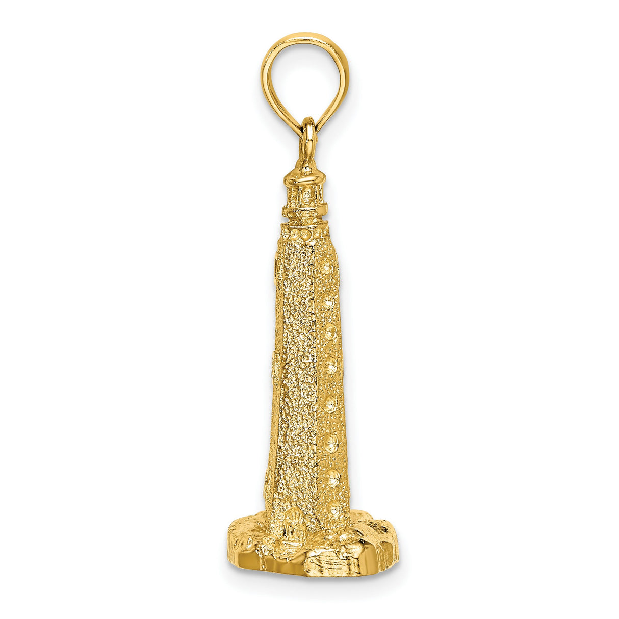 14k Yellow Gold Lighthouse Pendant, Textured Nautical Design for Women or Unisex Wear