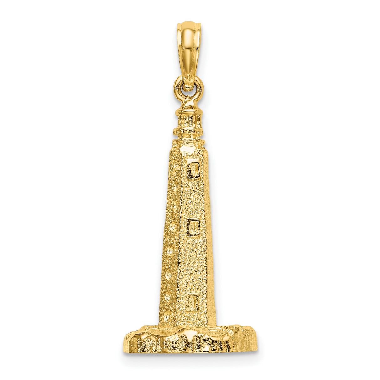 14k Yellow Gold Lighthouse Pendant, Textured Nautical Design for Women or Unisex Wear