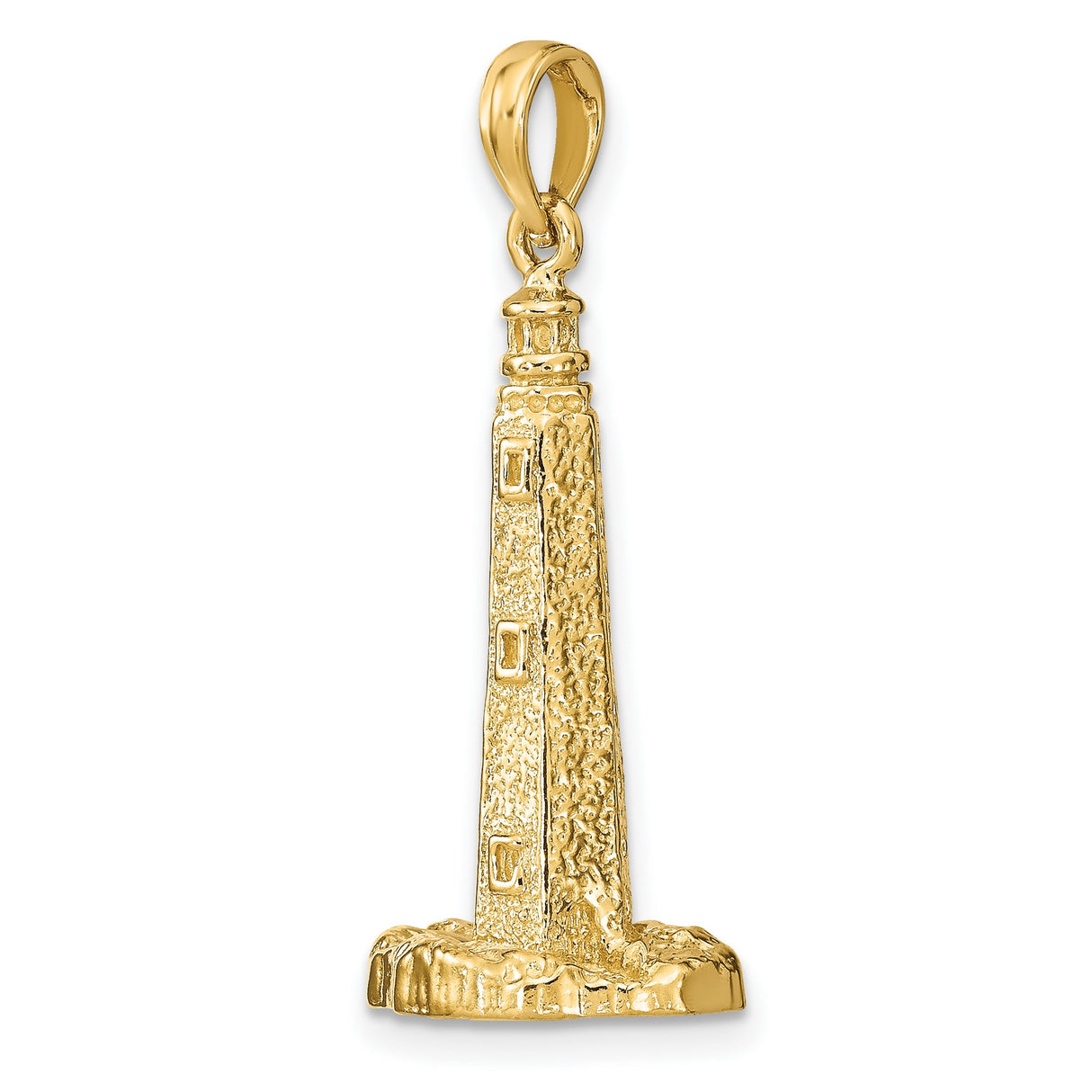 14k Yellow Gold Lighthouse Pendant, Textured Nautical Design for Women or Unisex Wear