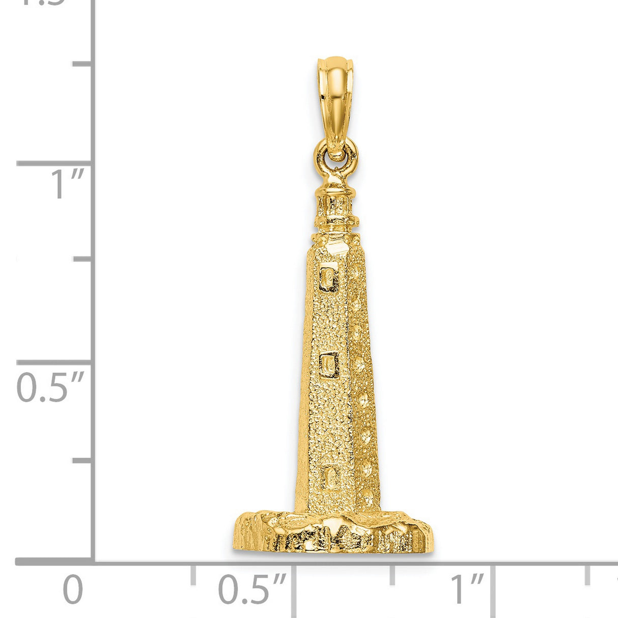 14k Yellow Gold Lighthouse Pendant, Textured Nautical Design for Women or Unisex Wear