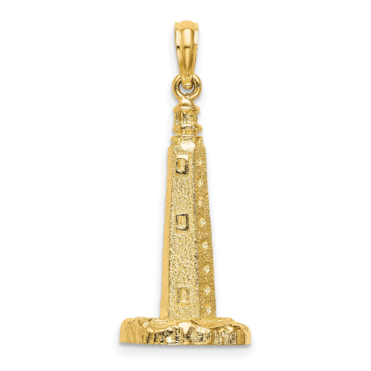 14k Yellow Gold Lighthouse Pendant, Textured Nautical Design for Women or Unisex Wear