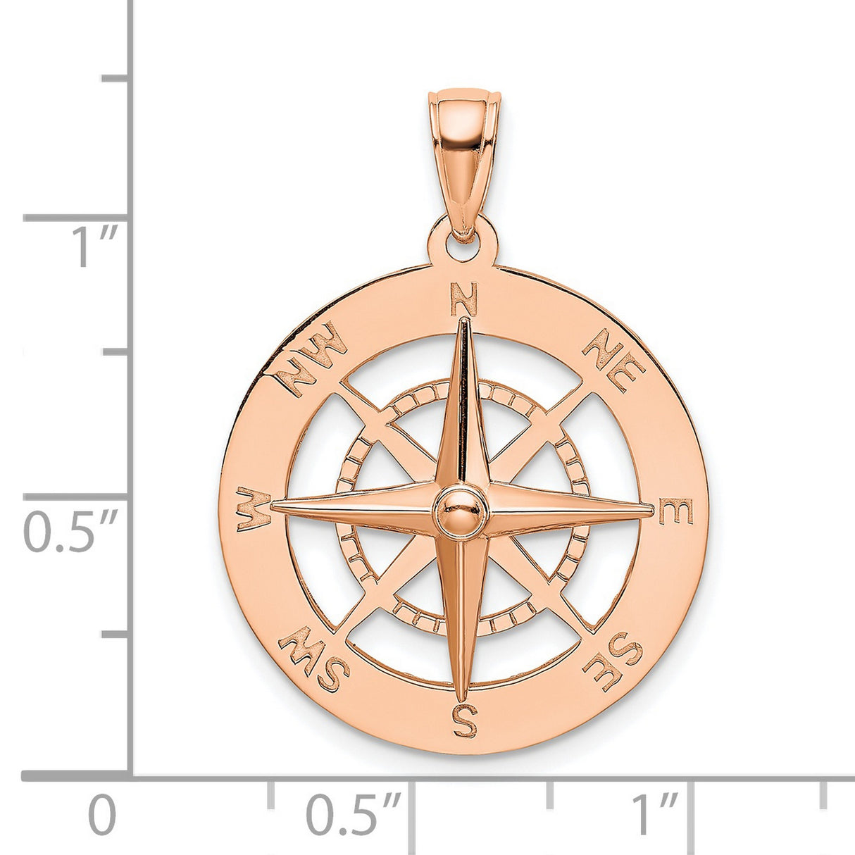 14k Rose Gold Compass Pendant, Nautical Jewelry with Compass Rose Symbol, Unisex Design