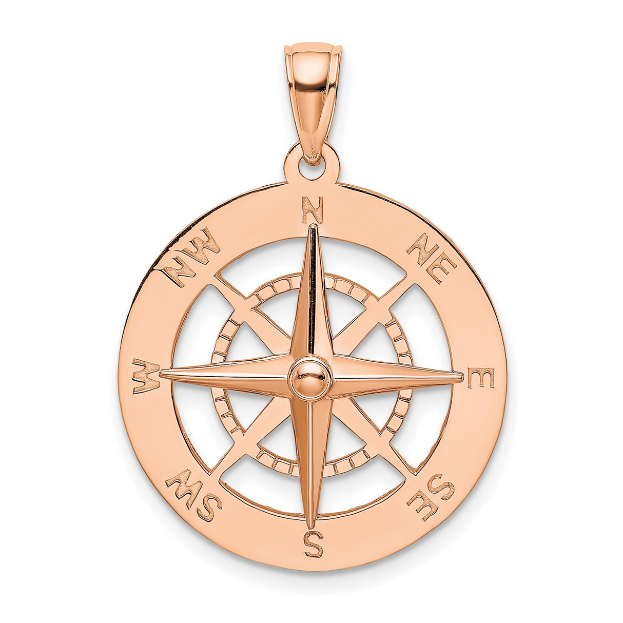 14k Rose Gold Compass Pendant, Nautical Jewelry with Compass Rose Symbol, Unisex Design