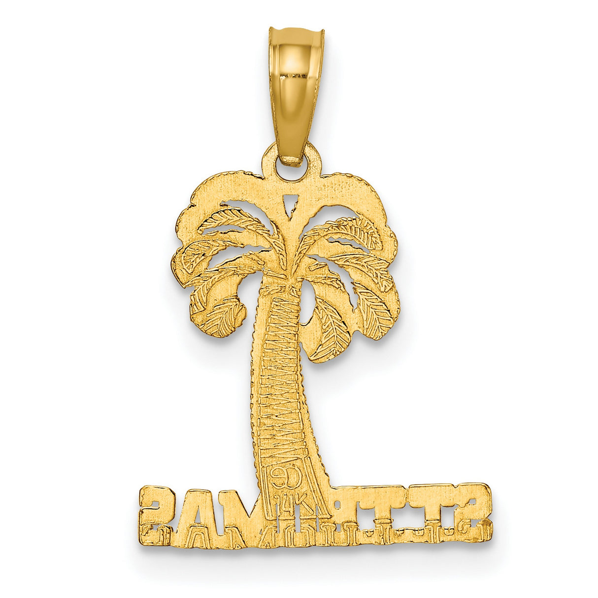 14k Yellow Gold Palm Tree Pendant with St Thomas Text, Caribbean Travel Charm