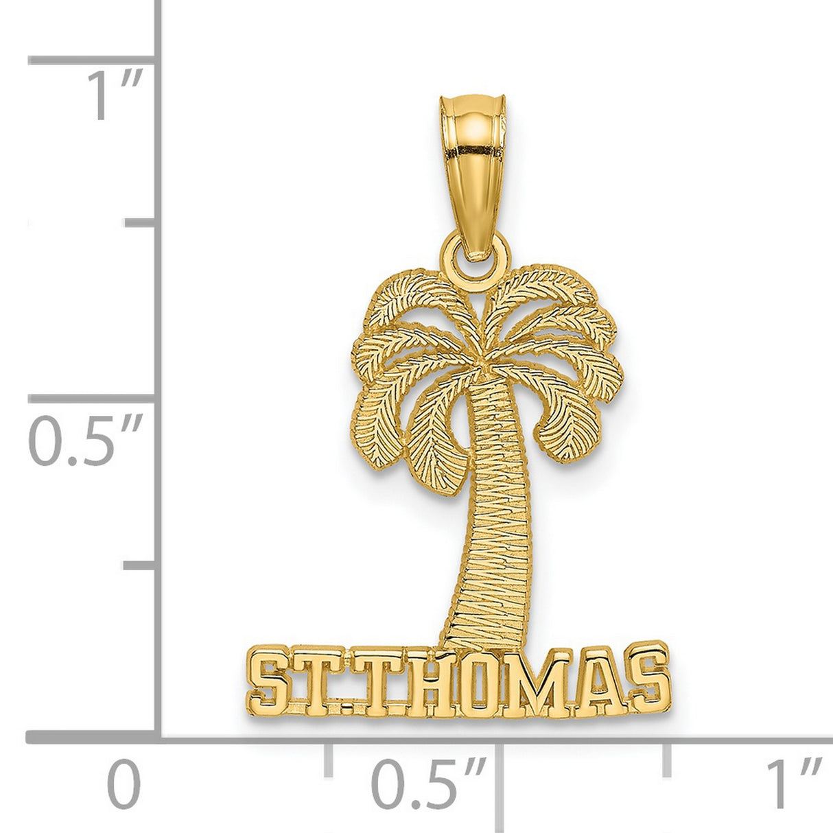 14k Yellow Gold Palm Tree Pendant with St Thomas Text, Caribbean Travel Charm