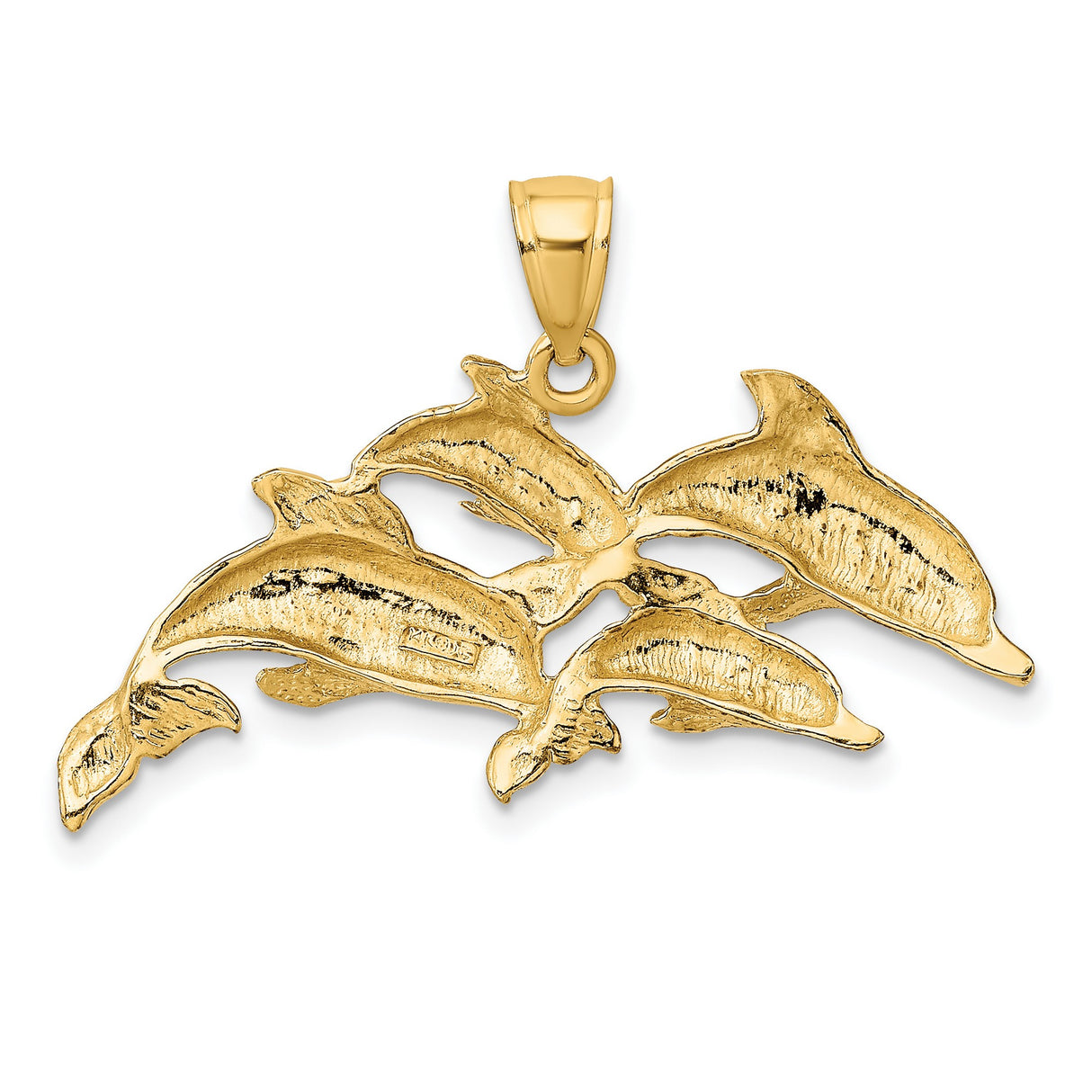 14k Yellow Gold Dolphin Pendant with Four Leaping Dolphins, Nautical Ocean Charm
