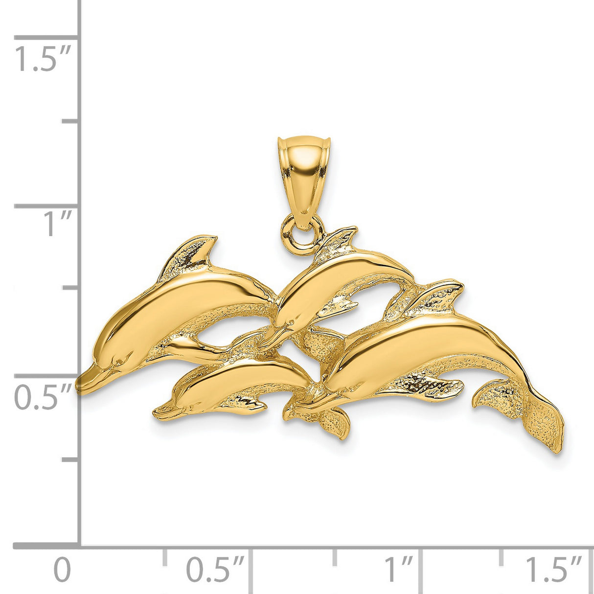 14k Yellow Gold Dolphin Pendant with Four Leaping Dolphins, Nautical Ocean Charm