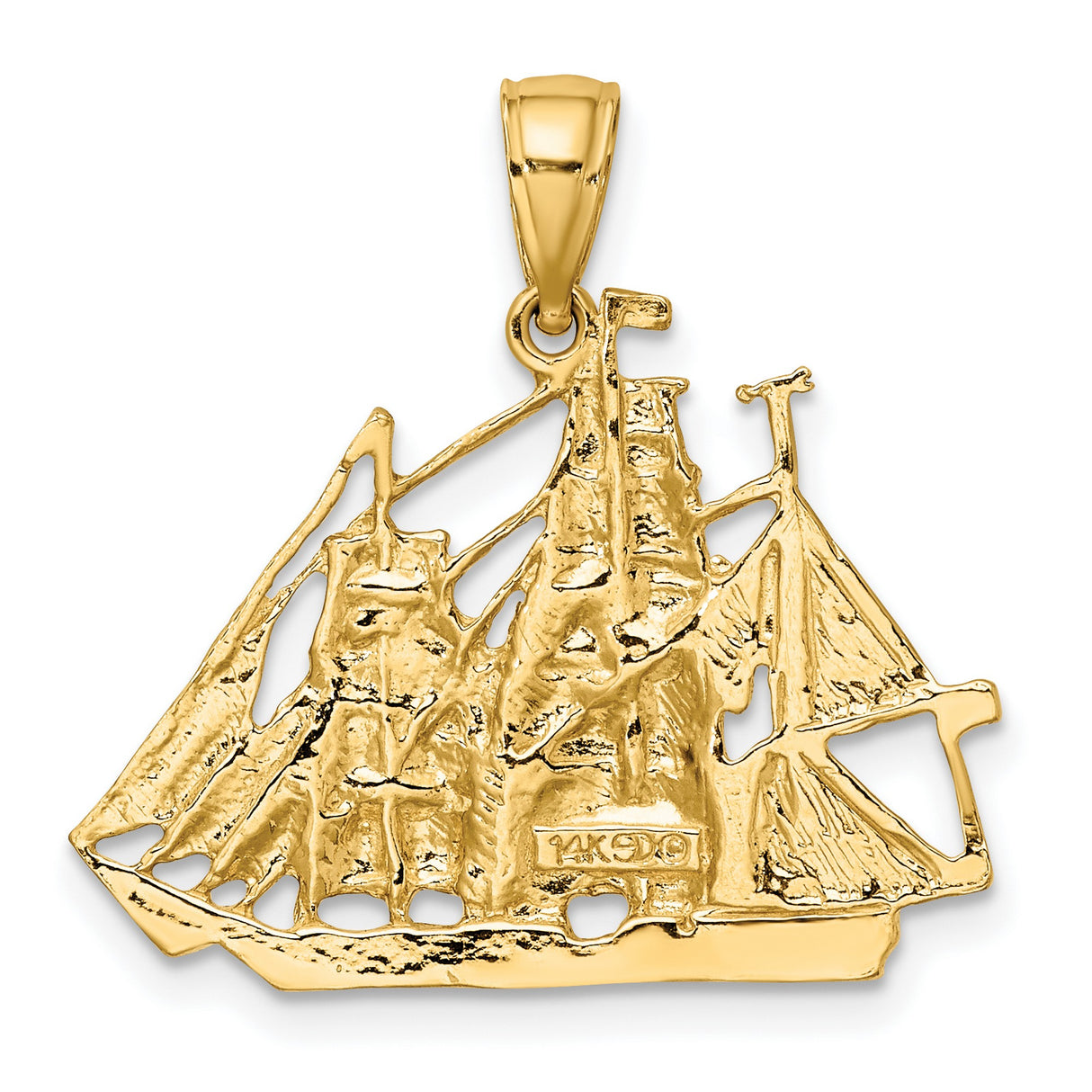 14k Yellow Gold Sailing Ship Pendant, Nautical Tall Ship Design, Maritime Style for Men or Unisex