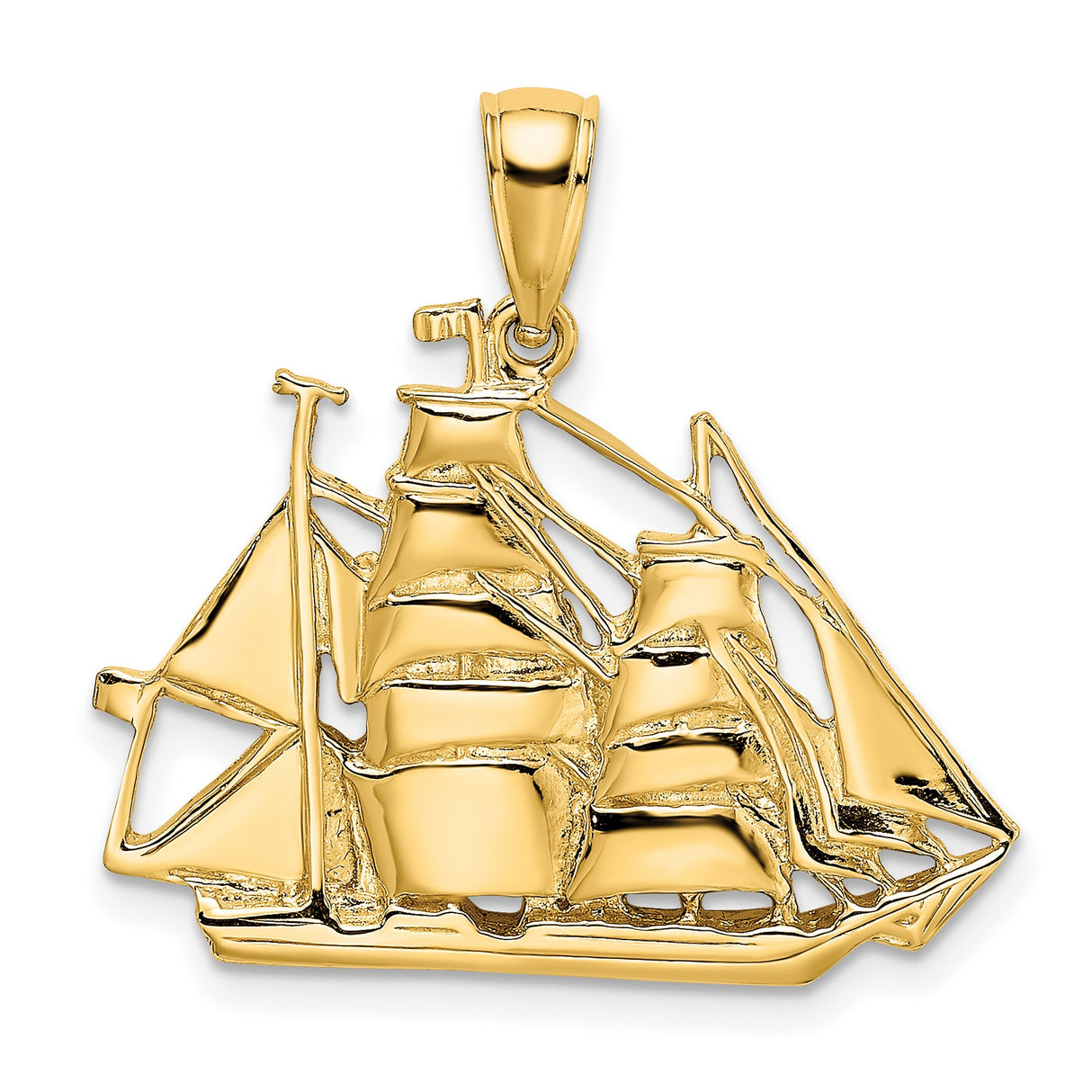 14k Yellow Gold Sailing Ship Pendant, Nautical Tall Ship Design, Maritime Style for Men or Unisex