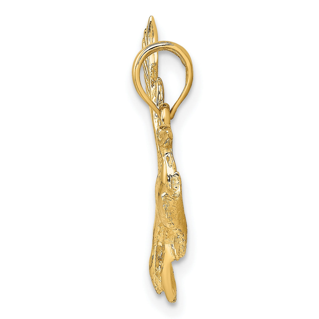 14k Yellow Gold Crane Pendant with Detailed Wings, Nature Inspired Bird Charm