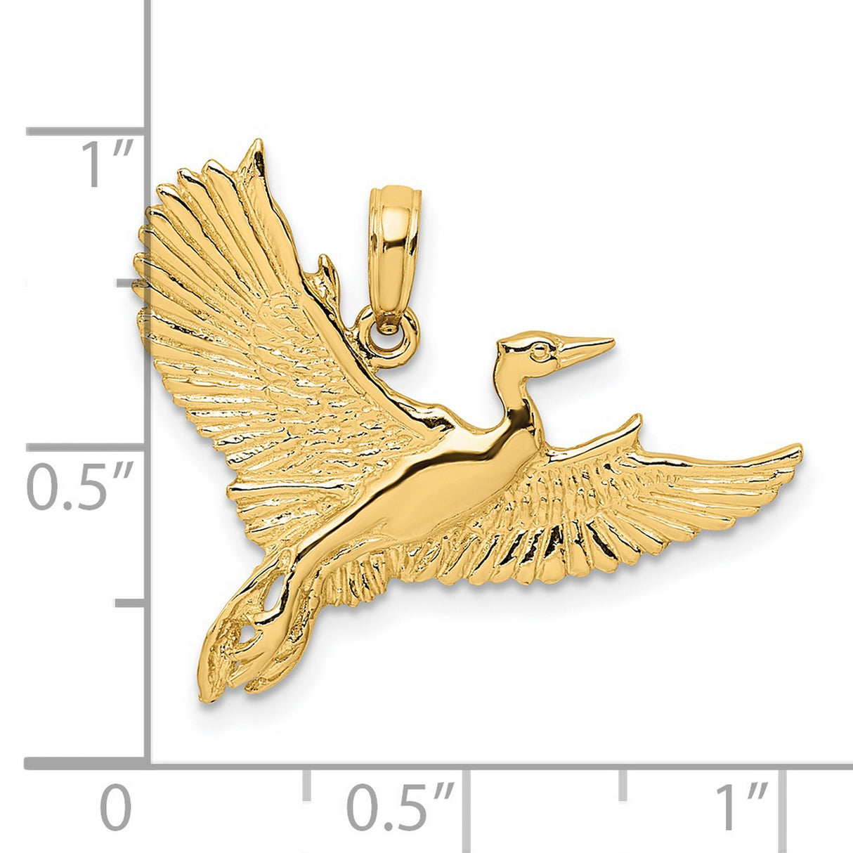 14k Yellow Gold Crane Pendant with Detailed Wings, Nature Inspired Bird Charm