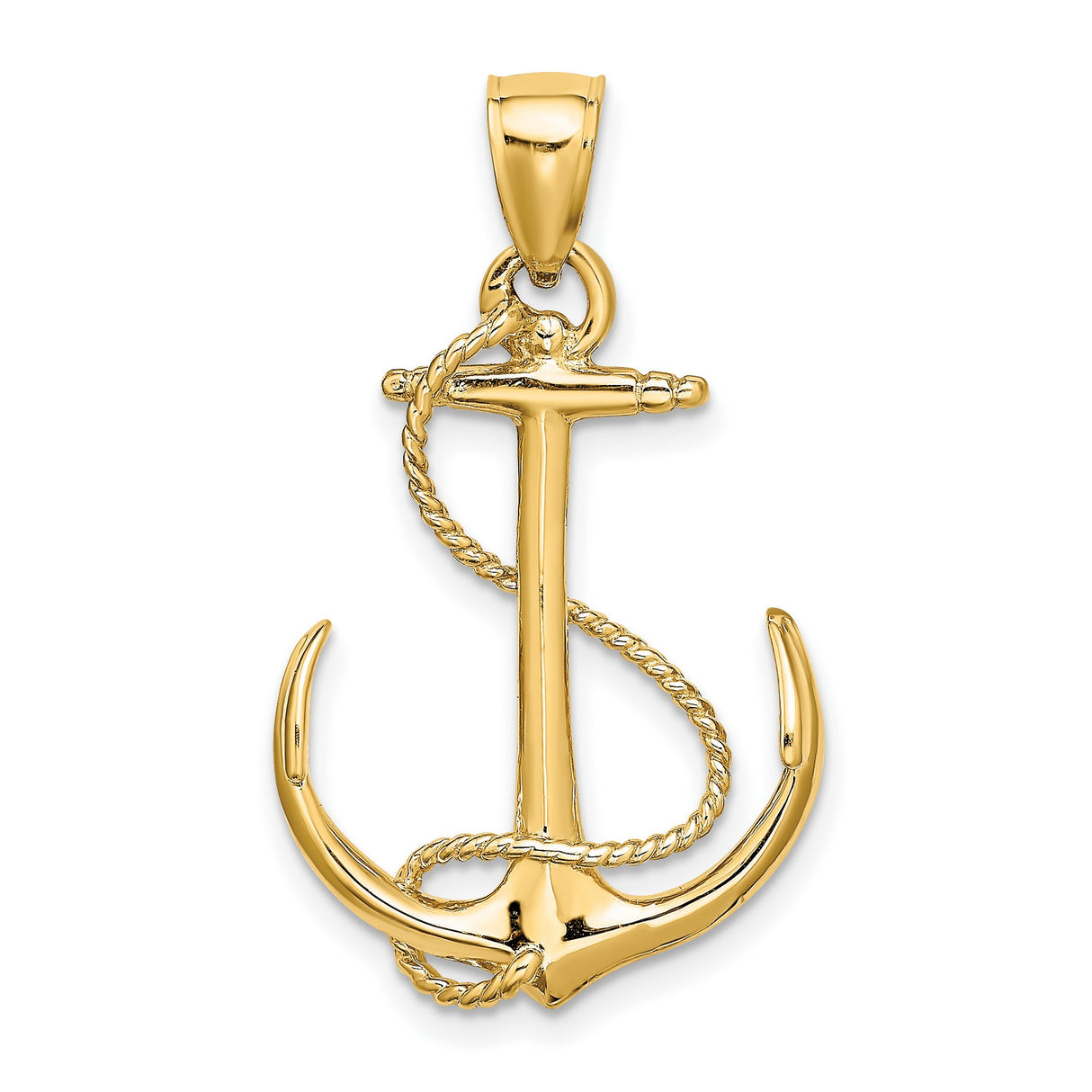 14k Yellow Gold Anchor Pendant with Rope Detail, Nautical Christian Symbol for Men and Unisex