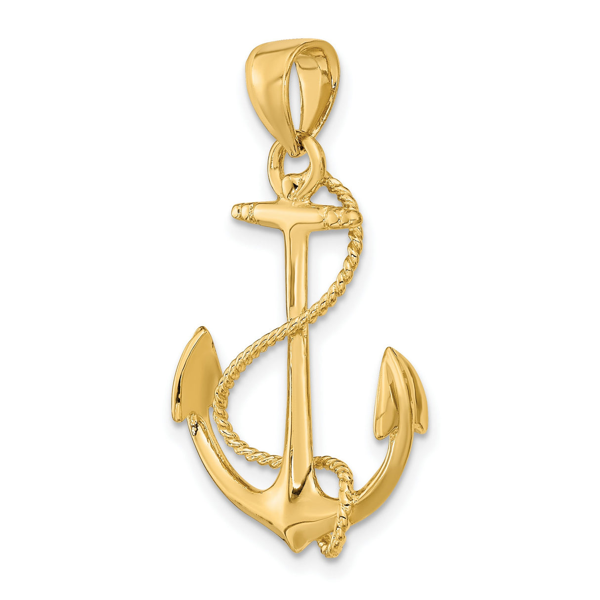 14k Yellow Gold Anchor Pendant with Rope Detail, Nautical Christian Symbol for Men and Unisex